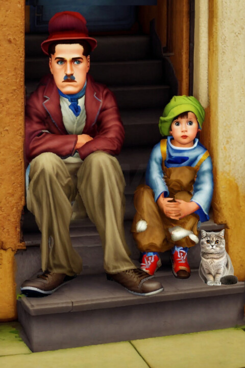 "Chaplin and the Kid…" başlıklı Dijital Sanat Abu Green tarafından, Orijinal sanat, AI tarafından oluşturulan görüntü