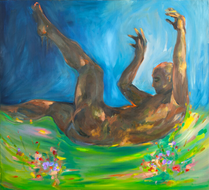 Painting titled "Caída como forma de…" by Gilberto Vallarino, Original Artwork, Oil