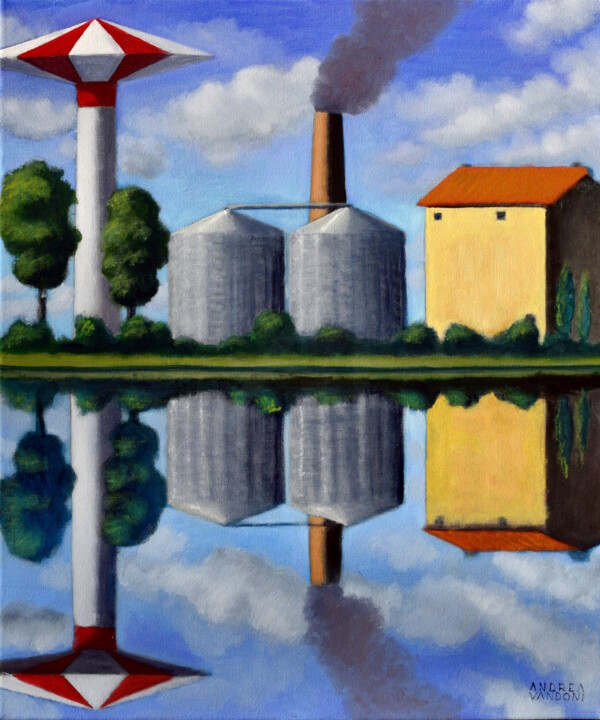 Painting titled "Italic Landscape - 5" by Andrea Vandoni, Original Artwork, Oil Mounted on Wood Stretcher frame