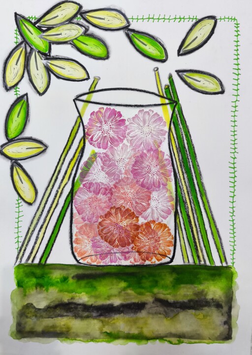 拼贴 标题为“Atípico jarrón con…” 由Kar Sánchez, 原创艺术品, 拼贴