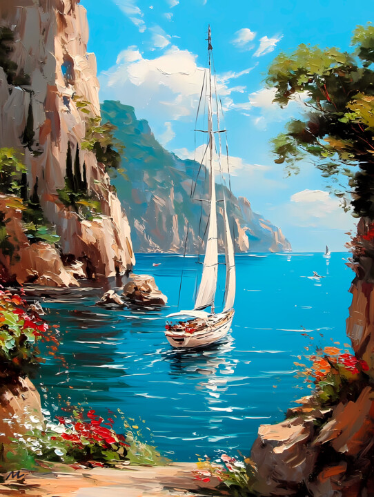 Grafika cyfrowa / sztuka generowana cyfrowo zatytułowany „Sailing boat in the…” autorstwa Mavira, Oryginalna praca, Malarstw…