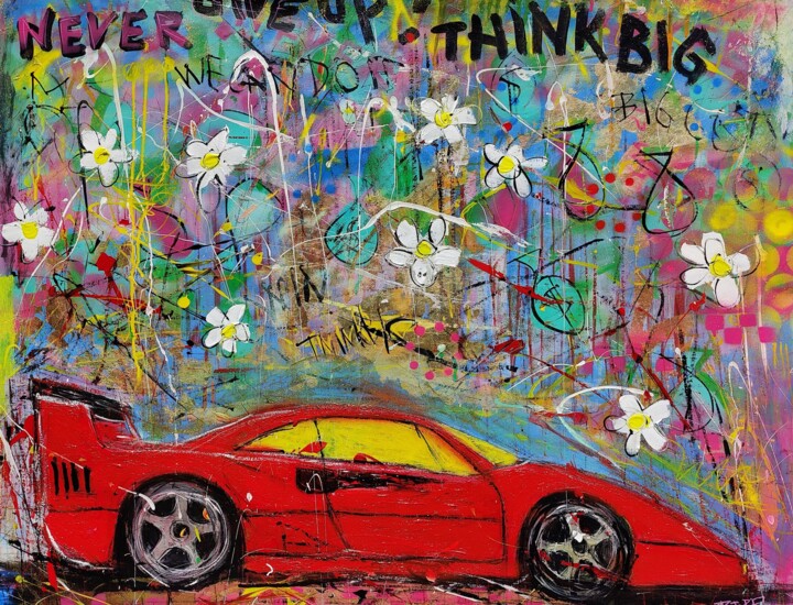 Malarstwo zatytułowany „Ferrari Graffiti –…” autorstwa Serge Berezjak, Oryginalna praca, Akryl Zamontowany na Drewniana rama…