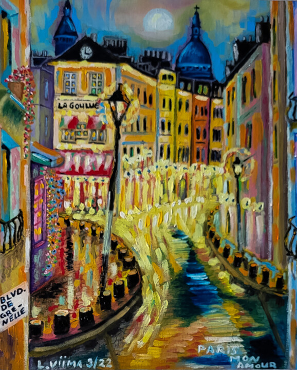 Painting titled "Paris Mon Amour" by Liisa Viima, Original Artwork, Oil Mounted on Wood Panel