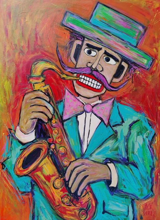Malarstwo zatytułowany „Saxophonist – Raw P…” autorstwa Serge Berezjak, Oryginalna praca, Akryl Zamontowany na artwork_cat.