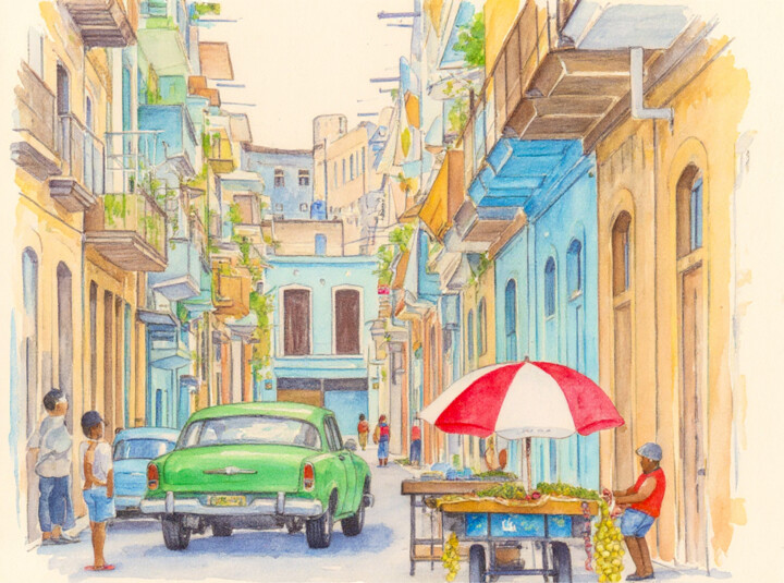 Arts numériques intitulée "In Havana Street" par Frederic Bos, Œuvre d'art originale, Photographie manipulée