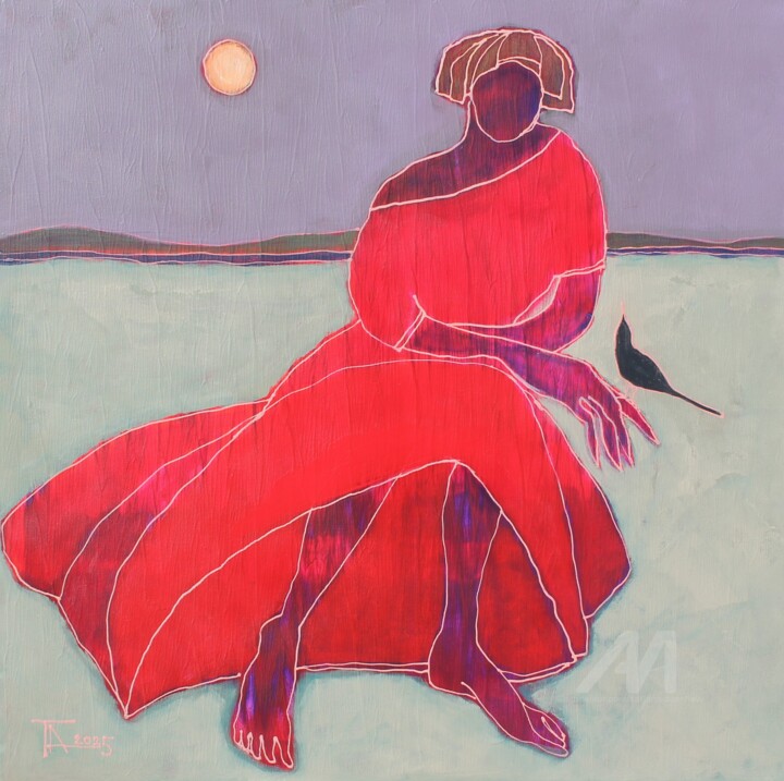 Schilderij getiteld "In einem roten Klei…" door Tatjana Auschew, Origineel Kunstwerk, Acryl Gemonteerd op Frame voor houten…