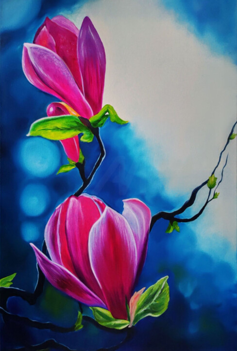 Картина под названием "Magnolia" - Asti Loremar, Подлинное произведение искусства, Масло Установлен на Деревянная рама для н…