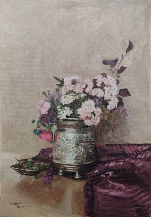 Schilderij getiteld "Flowers in an ice b…" door Radosveta Zhelyazkova, Origineel Kunstwerk, Olie