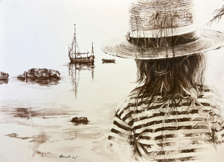 Dessin intitulée "Его Корабли" par Boytsov, Œuvre d'art originale, Crayon