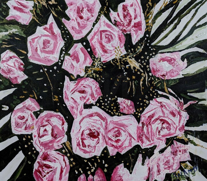 Pintura intitulada "BANQUET OF PINK FLO…" por Yes, Obras de arte originais, Acrílico