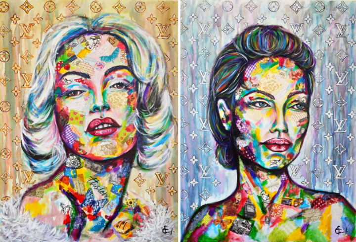 Painting titled "Marilyn Monroe and…" by Tatsiana Yelistratava, Original Artwork, Acrylic Mounted on Wood Stretcher frame