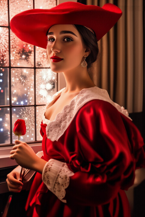 "Girl with a red hat…" başlıklı Dijital Sanat Abu Green tarafından, Orijinal sanat, AI tarafından oluşturulan görüntü