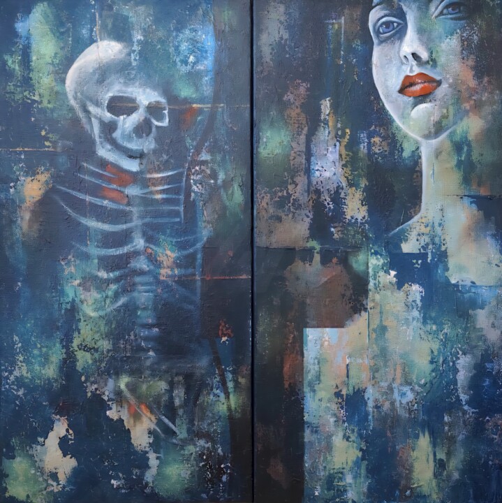 Painting titled "SECRET" by Irene Palevski, Original Artwork, Acrylic Mounted on Wood Stretcher frame