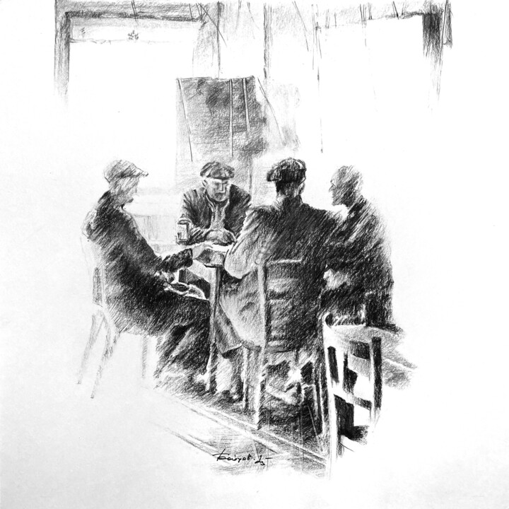 Dessin intitulée "Игра" par Boytsov, Œuvre d'art originale, Fusain