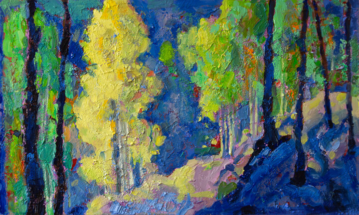 Painting titled "Sunbeam Among Trees" by Daria Zavadenko, Original Artwork, Oil