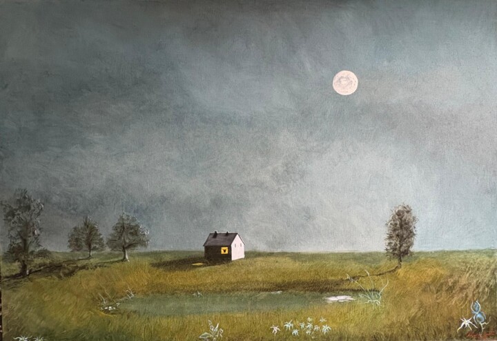 Pintura intitulada "Sul retro" por Eugenio Lambri, Obras de arte originais, Óleo Montado em Armação em madeira