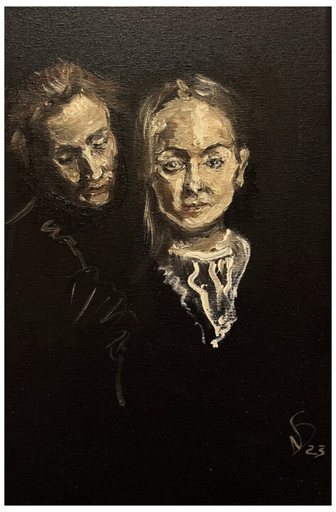 Painting titled "Silent Witness" by Natalia Dorfman, Original Artwork, Oil Mounted on Wood Stretcher frame