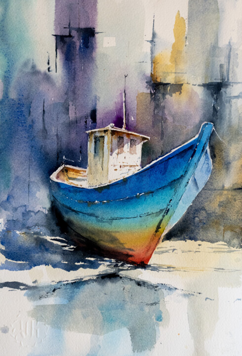 绘画 标题为“"Waiting for the Se…” 由Yuriy Kraft, 原创艺术品, 水彩