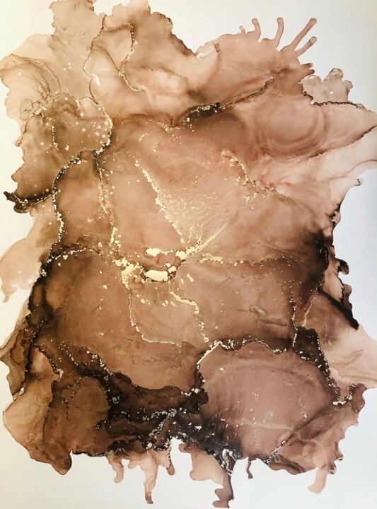Peinture intitulée "Autumn Glow in Coff…" par Violeta Allaberdieva, Œuvre d'art originale, Encre
