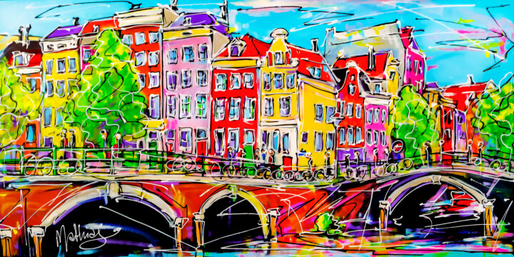 Malarstwo zatytułowany „Canal of Amsterdam…” autorstwa Mathias (1975), Oryginalna praca, Akryl