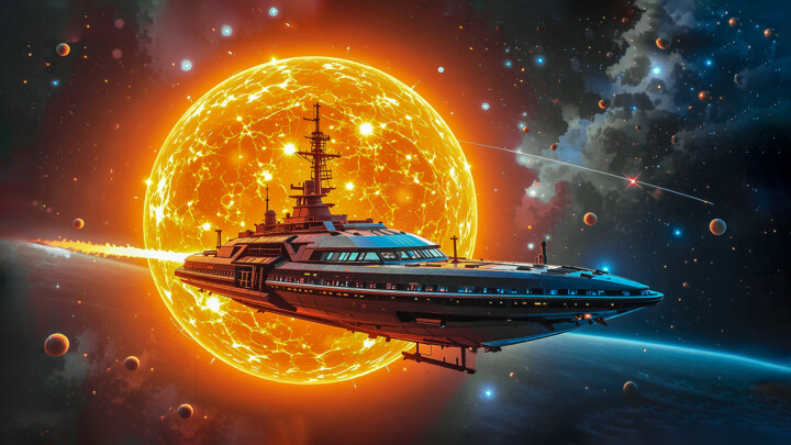 Digitale Kunst mit dem Titel "LE VOYAGE DU BATEAU…" von Blaise Lavenex, Original-Kunstwerk, KI-generiertes Bild