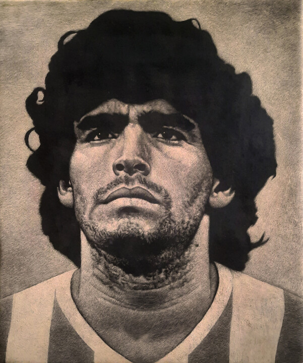 Schilderij getiteld "The Hand of God" door Sasho Violetov, Origineel Kunstwerk, Ets Gemonteerd op Frame voor houten brancard