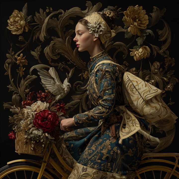 Digital Arts titled "Young Woman Riding…" by Minerva Becerril Escorza, Original Artwork, AI generated image