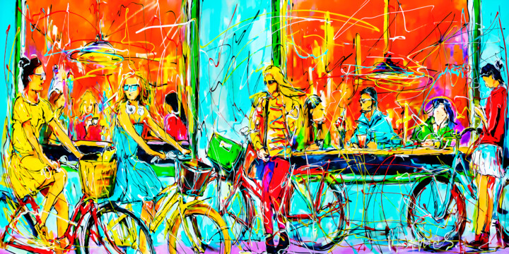 Malarstwo zatytułowany „Cafe of Amsterdam |…” autorstwa Mathias (1975), Oryginalna praca, Akryl