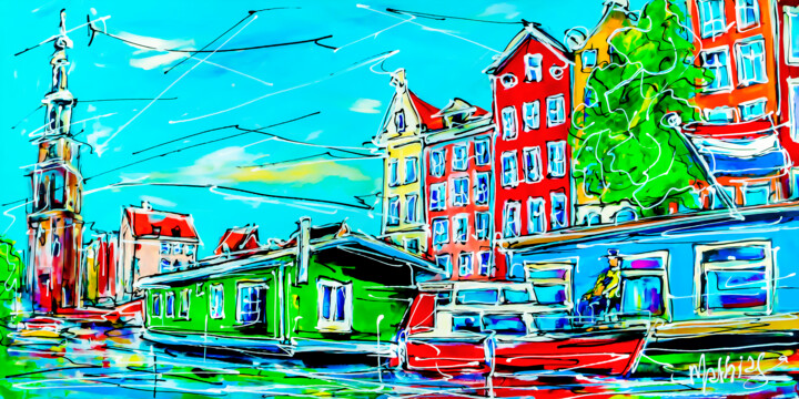 Malarstwo zatytułowany „Canal of Amsterdam,…” autorstwa Mathias (1975), Oryginalna praca, Akryl