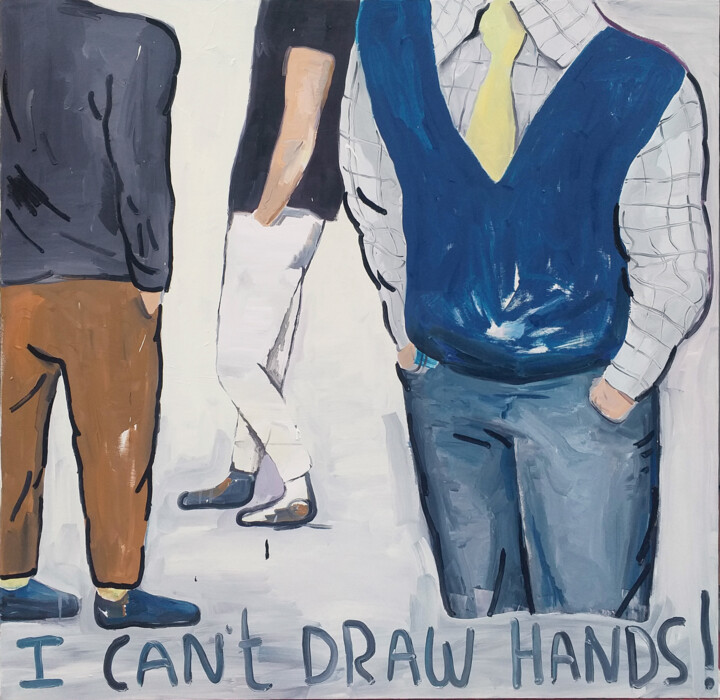 Schilderij getiteld "I Can't Draw Hands!…" door Sasho Violetov, Origineel Kunstwerk, Olie