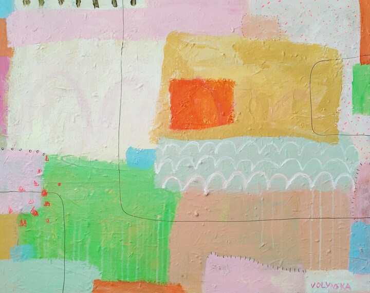 绘画 标题为“Patchwork Art Abtra…” 由Natalya Volynska, 原创艺术品, 丙烯 安装在木质担架架上