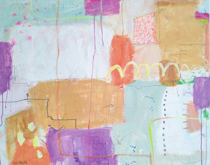 绘画 标题为“Abstract mood Lilac” 由Natalya Volynska, 原创艺术品, 丙烯 安装在木质担架架上