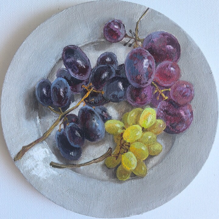 Peinture intitulée "Black Grapes fruit…" par Leyla Demir, Œuvre d'art originale, Huile Monté sur Châssis en bois