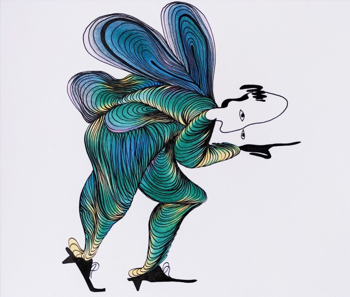 Drawing titled "Direction Imposed" by Yana Dmitrieva, Original Artwork, Ink