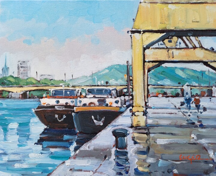 Painting titled "Les quais à Rouen" by Philippe Euger, Original Artwork, Oil