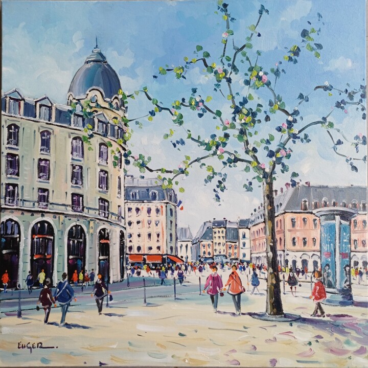 Painting titled "Près de la Place du…" by Philippe Euger, Original Artwork, Oil