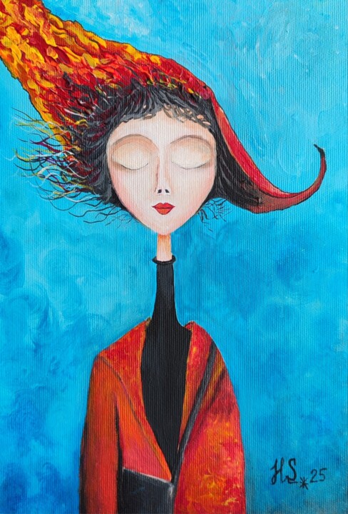 Peinture intitulée "Blazing Soul" par Helen Spoon, Œuvre d'art originale, Acrylique Monté sur Panneau de bois