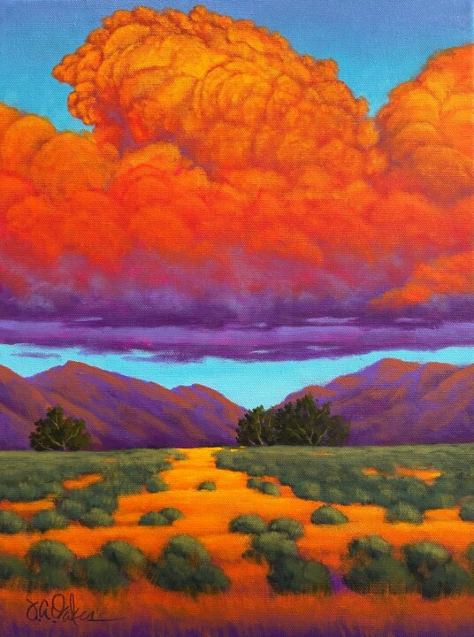 Malarstwo zatytułowany „Above the Range” autorstwa Joe A. Oakes, Oryginalna praca, Akryl Zamontowany na Drewniana rama noszy