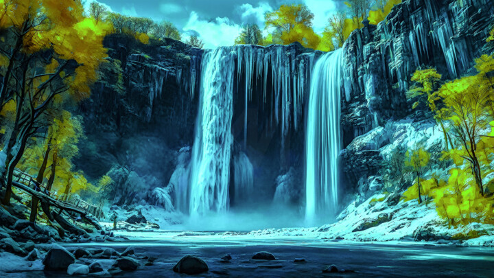 Digitale Kunst mit dem Titel "DOUBLES CASCADES DE…" von Blaise Lavenex, Original-Kunstwerk, KI-generiertes Bild