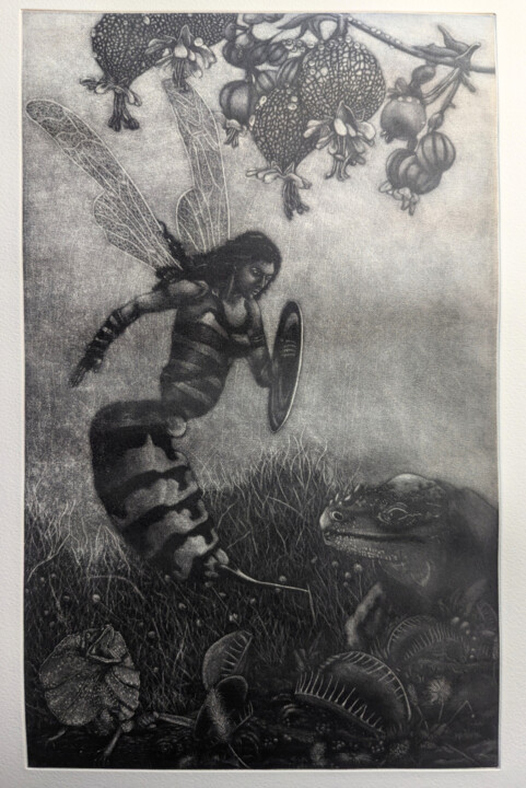 Printmaking titled "La Guerrière" by Angèle Bantignie, Original Artwork, Engraving