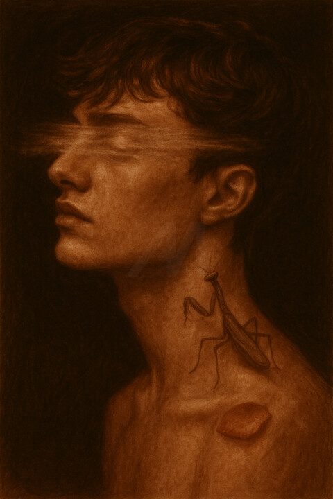 Zeichnungen mit dem Titel "La manteis" von Luis Key, Original-Kunstwerk, Kohle