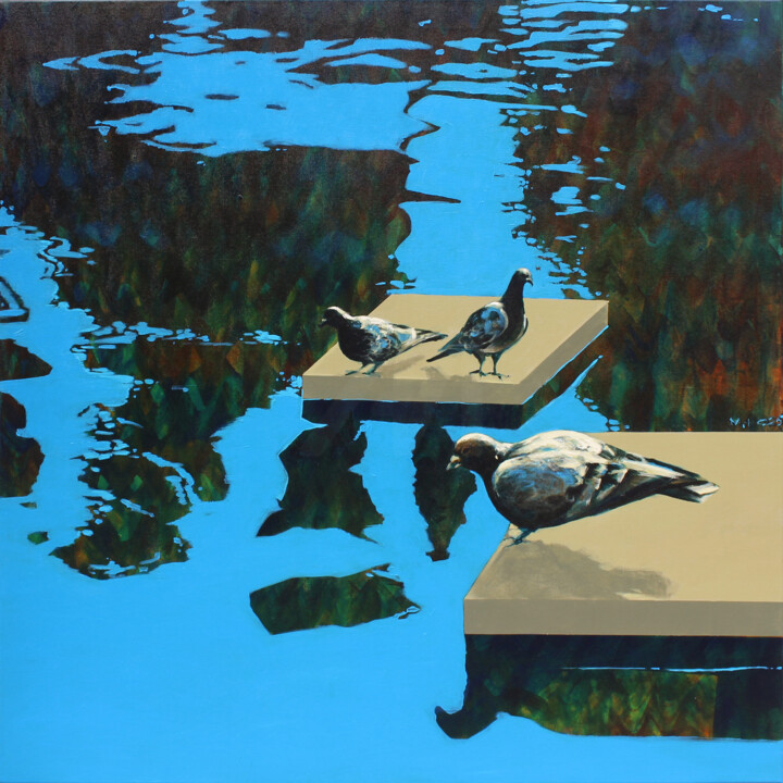 Malarstwo zatytułowany „Wyspy” autorstwa Małgorzta Łodygowska, Oryginalna praca, Akryl Zamontowany na Drewniana rama noszy