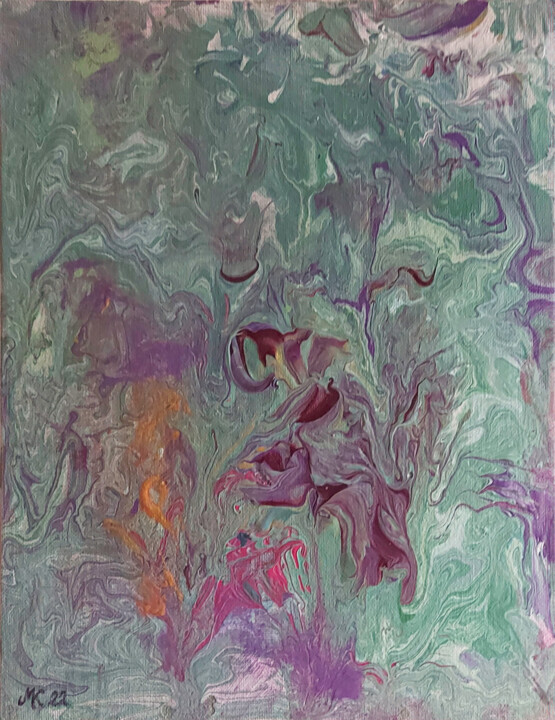 Painting titled "Aquatilis" by Mervi Korhonen, Original Artwork, Acrylic Mounted on Cardboard