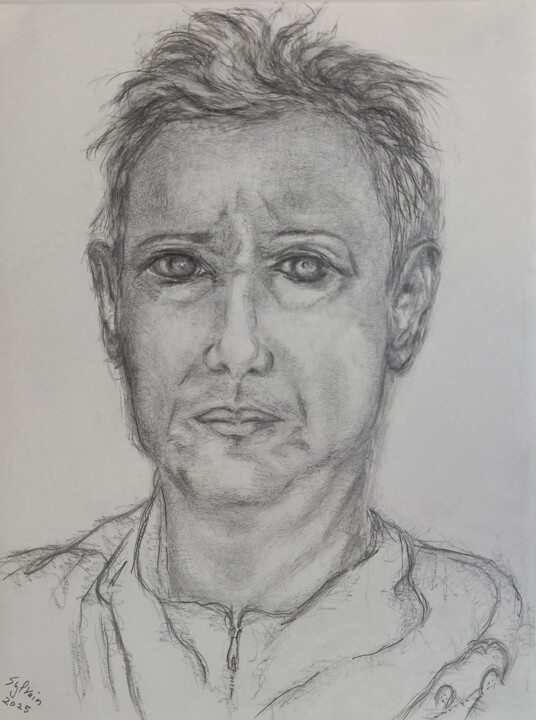 Zeichnungen mit dem Titel "Auto portrait" von Sylvain Zabeth, Original-Kunstwerk, Bleistift