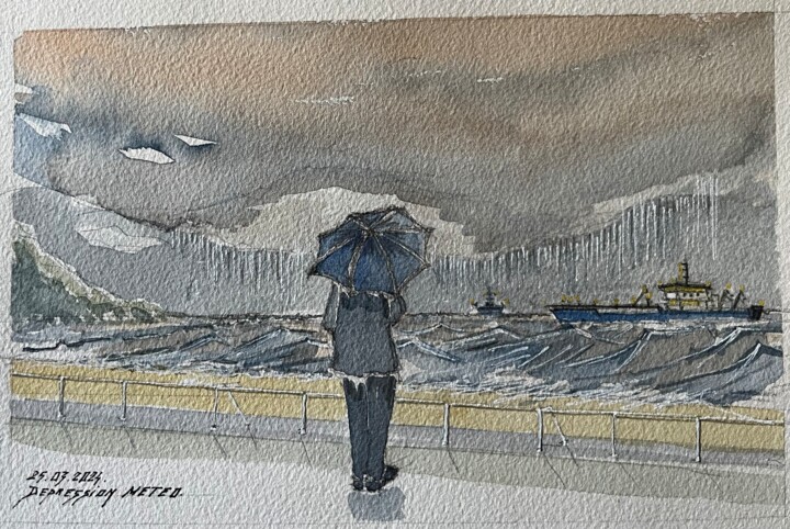 Peinture intitulée "Dépression Météo" par Philippe Brunet, Œuvre d'art originale, Aquarelle
