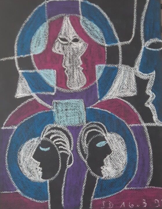 Malerei mit dem Titel "Hommage  à  Vasarely" von Jacques Desvaux (JD), Original-Kunstwerk, Pastell