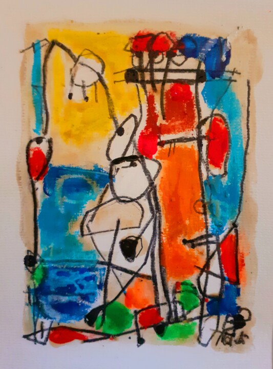 Peinture intitulée "Il pescatore" par Natali Tredici, Œuvre d'art originale, Tempera