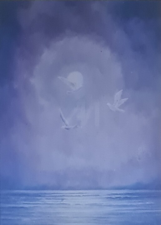 Painting titled "" SÉRÉNITÉ ET SPIRI…" by Sylvie Etienne, Original Artwork, Oil Mounted on Wood Stretcher frame