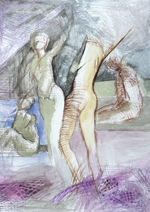 Malarstwo zatytułowany „Igraszki z fioletem” autorstwa Anna Lupa-Suchy, Oryginalna praca, Akwarela