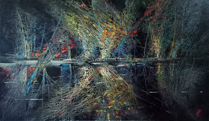 Картина под названием "Night shores.  Ночн…" - Uladzimir Skryhanau, Подлинное произведение искусства, Акрил Установлен на Де…